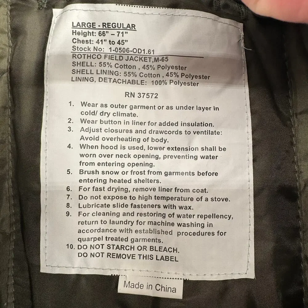 Rothco Metal Gear‎ Field Jacket M-65 Mens Large Green Solid Snake Foxhound SFG